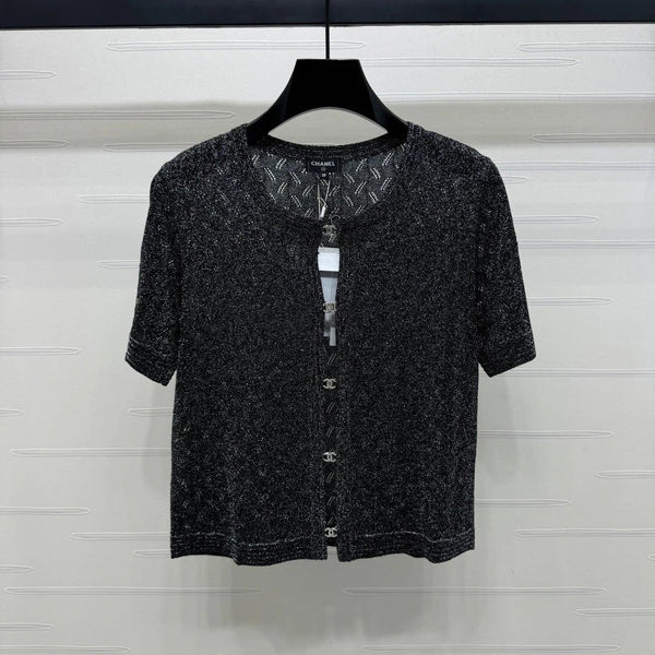 CHANEL CARDIGAN IN MAGLIA CON PAILLETTES A MANICHE CORTE 269407