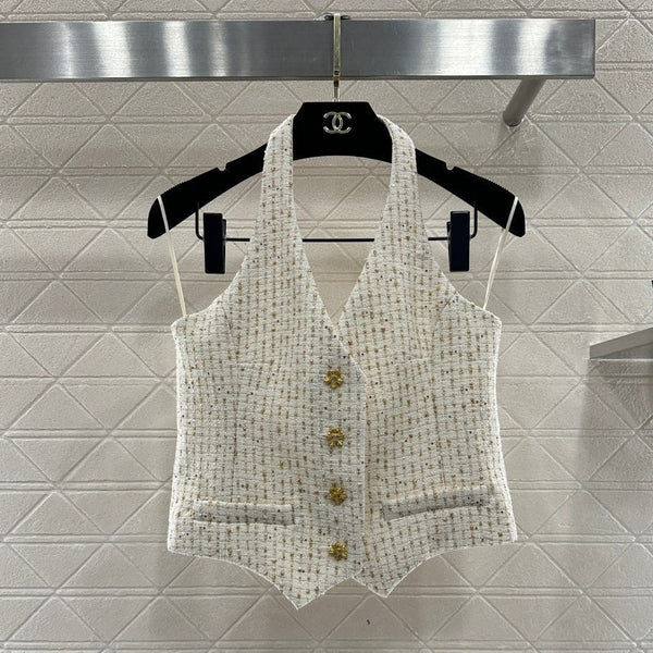 CC 26 Débardeur Col Américain Crème Coton Laine 331226