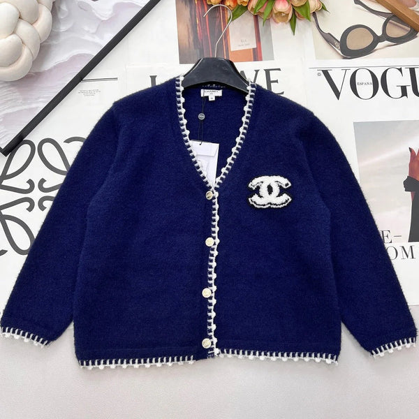 Cardigan en maille col V bleu marine laine cachemire CC 26 785160