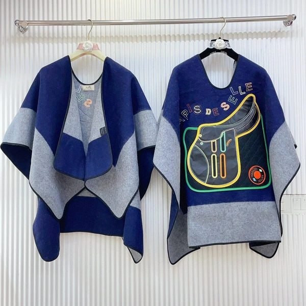 PONCHO 130 CM IN COLORFUL CASHMERE WITH HAND-ROLLED EDGES 371988
