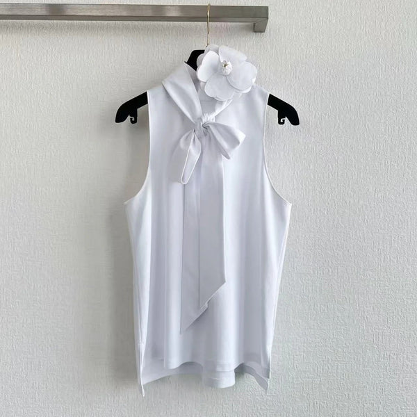 Chanel 2026 Gilet nœud floral Coton blanc