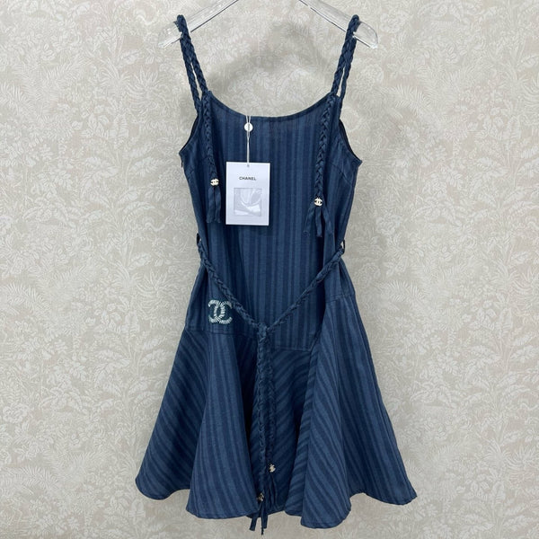 CHANEL DENIM HALTER DRESS WITH TRIM DETAILS 275134