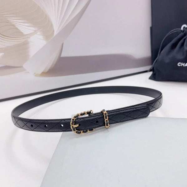 CINTURA CC 20 MM IN VITELLO NERO FERRAMENTA ORO
