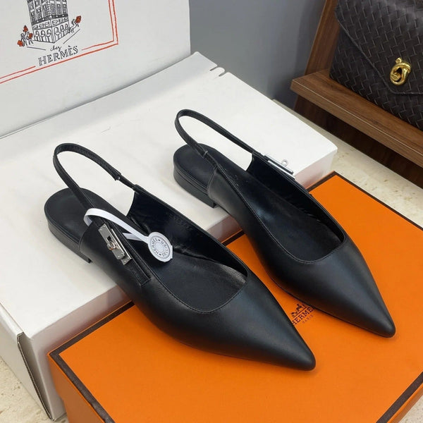 HM 26ss Ballerine à bride arrière en cuir de veau noir 607276