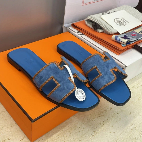 HM 26ss Sandales Oran Daim bleu Cuir de veau 607247