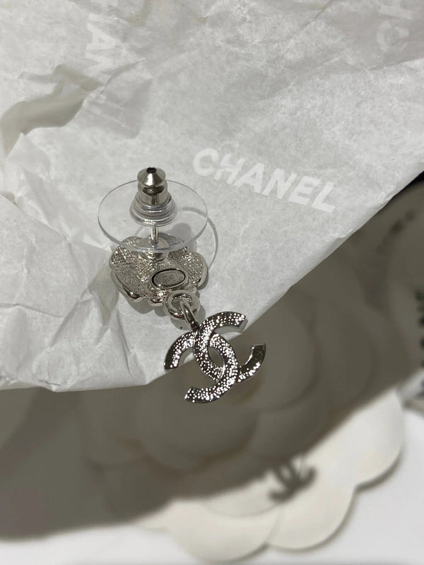 CC Pendentif Fleur Boucles d'Oreilles Diamant Noir Argent