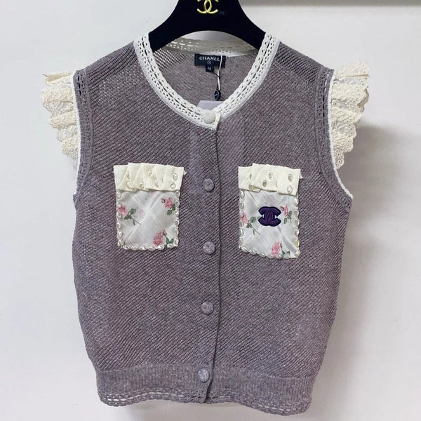 CC 2026 Lace Trim Knit Vest Purple Floral Details Wool Laine 463560