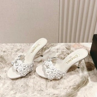 Mules à talons hauts fleuries CC 26s 75 Peau de mouton 658446