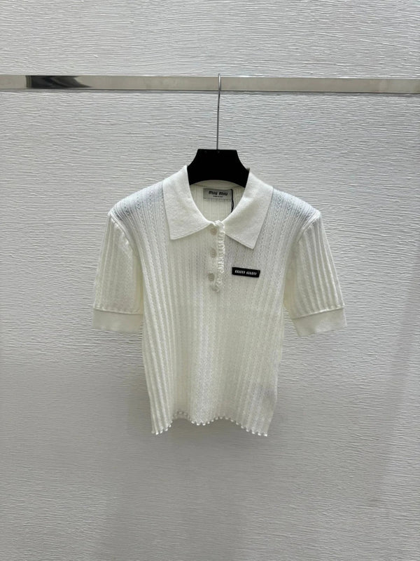 Miu 2026 Collared Knit Short-Sleeve Shirt Wool 516815