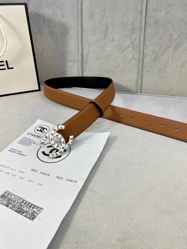 CC 30MM BELT IN BRONZE BROWN SMOOTH CALFSKIN WITH SILVER HARDWARE