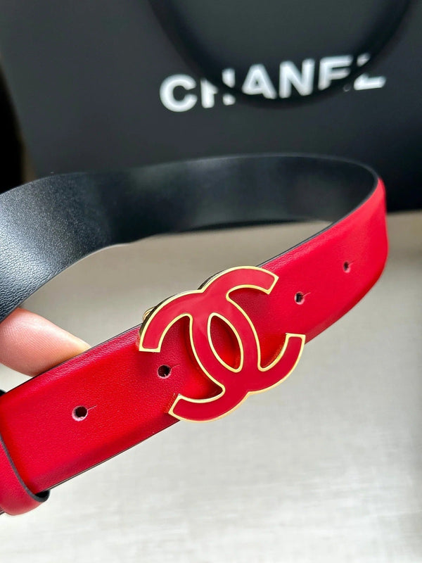 CINTURA CC 30MM IN PELLE DI VITELLO LISCIA ROSSO CILIEGIA CON FERRAMENTA IN METALLO