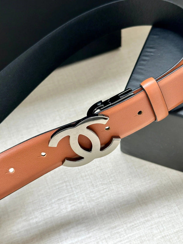 CINTURA CC 30MM IN PELLE DI VITELLO BRONZO MARRONE E NERO CON FERRAMENTA IN ARGENTO