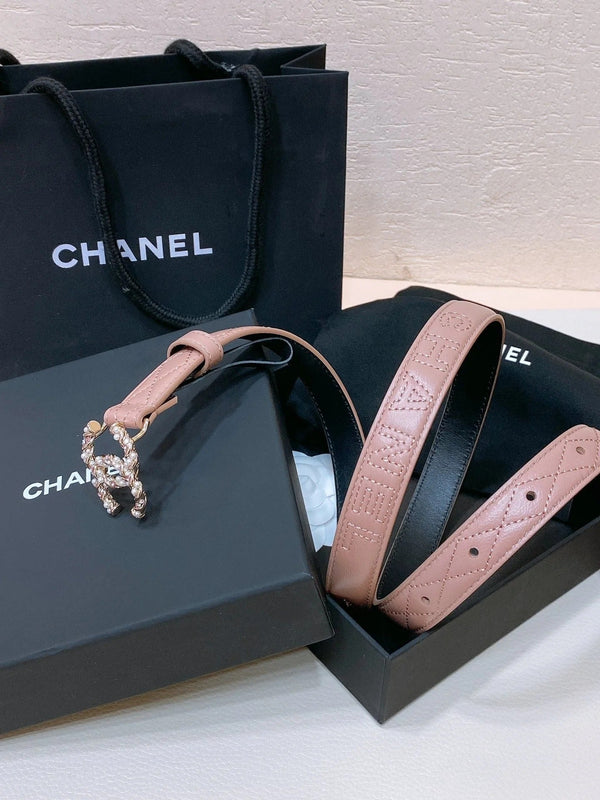 CINTURA CC 20MM IN PELLE DI VITELLO RICAMATA ROSA PESCA CON FERRAMENTA ORO E PERLE