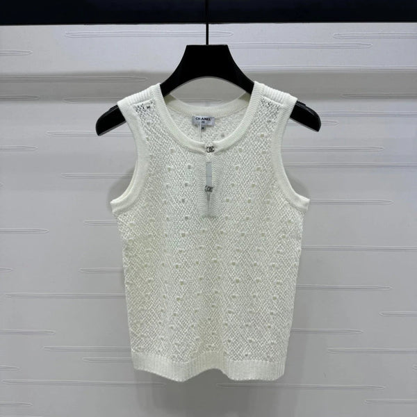 CHANEL SHORT-SLEEVE OPEN-KNIT TOP 274861