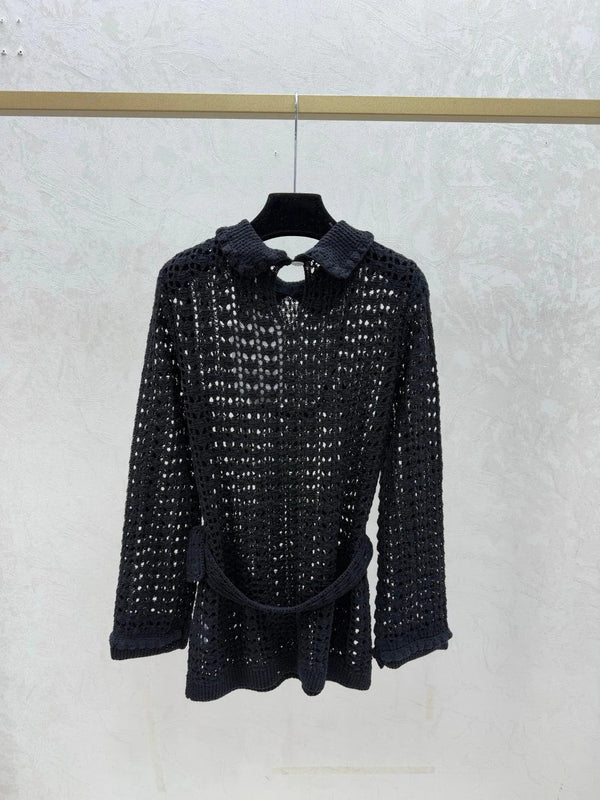CHANEL PULL EN TRICOT AJOURÉ AVEC LIEN À LA TAILLE 25S 529