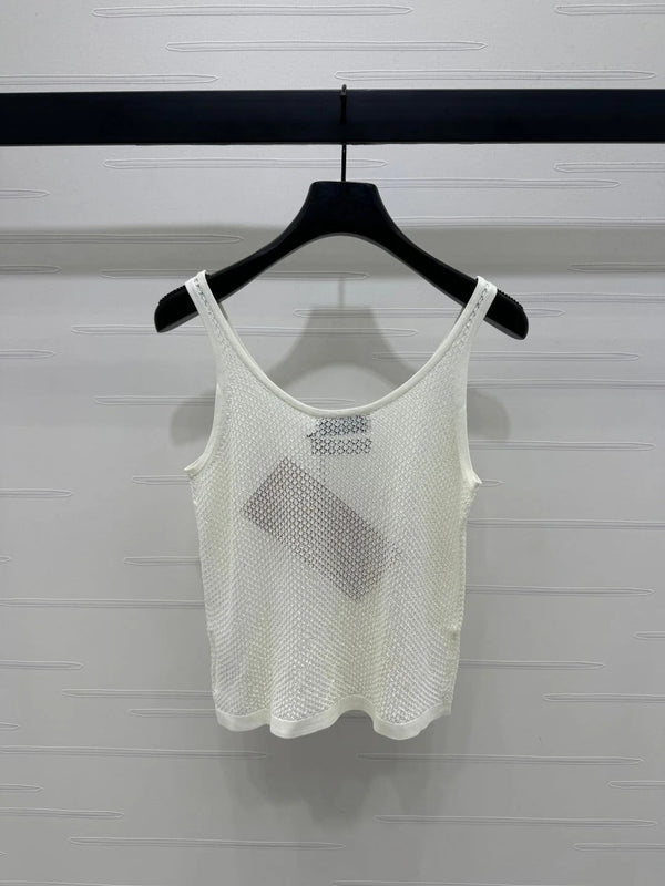 MIU 25S ROUND NECK KNIT TANK TOP WITH HOLES 264266