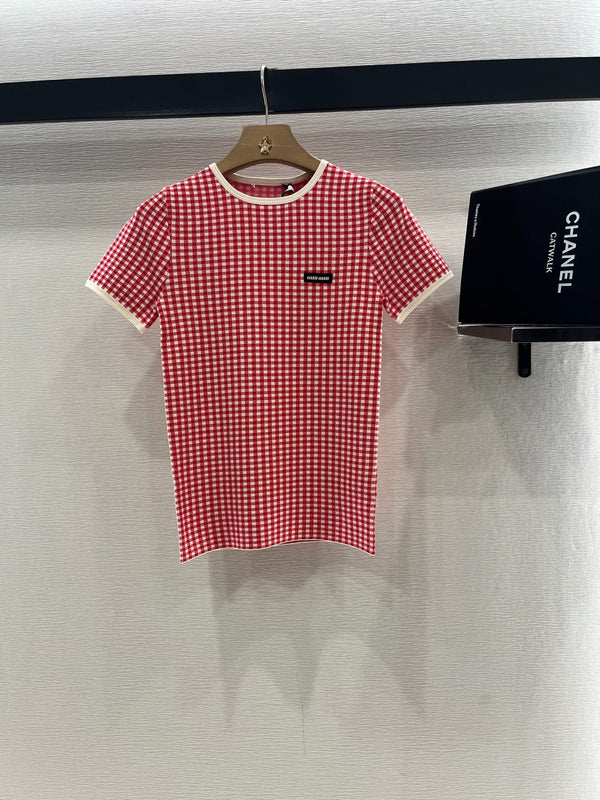 MIUMIU CHECKERED SHORTS AND ROUND-NECK TEE SET 274653