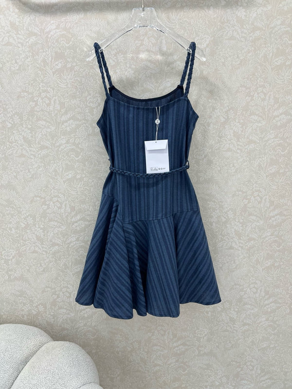 CHANEL DENIM HALTER DRESS WITH TRIM DETAILS 275134