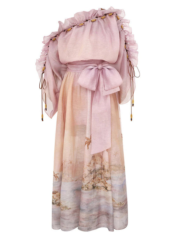ROBE MIDI EN SOIE ZIMMER BLEU-VERT PASTEL ET VIOLET CLAIR