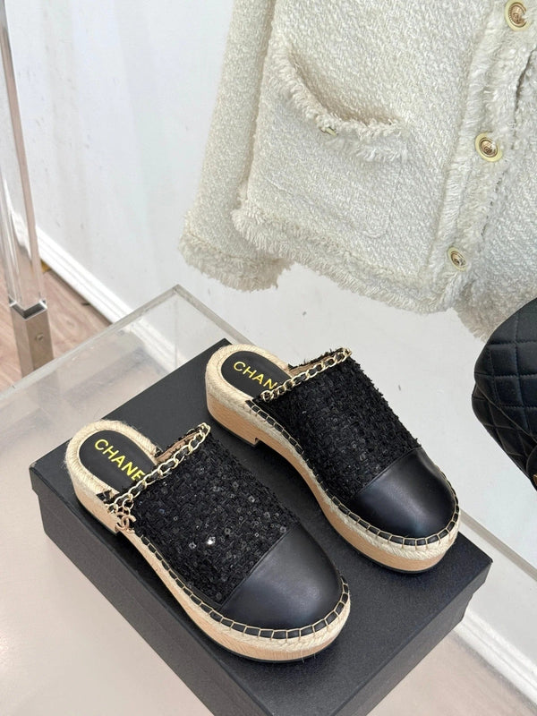 CC Mules 25ss 30 Mm In White Lambskin Mix Pastel Pink Tweed
