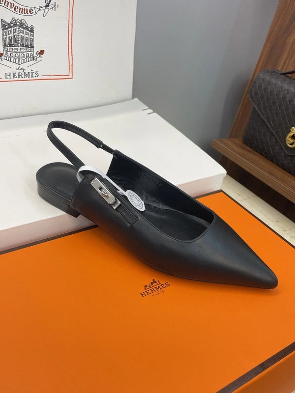HM 26ss Ballerine à bride arrière en cuir de veau noir 607276