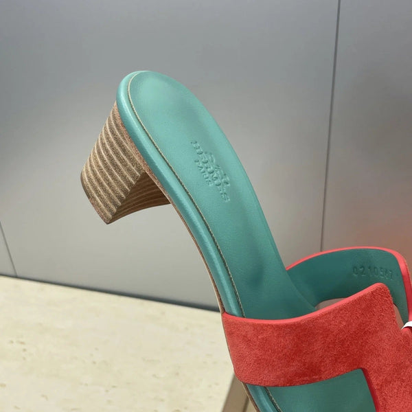 HM 26ss Sandales Oran 45 Turquoise Rouge Daim Cuir de vachette 607212