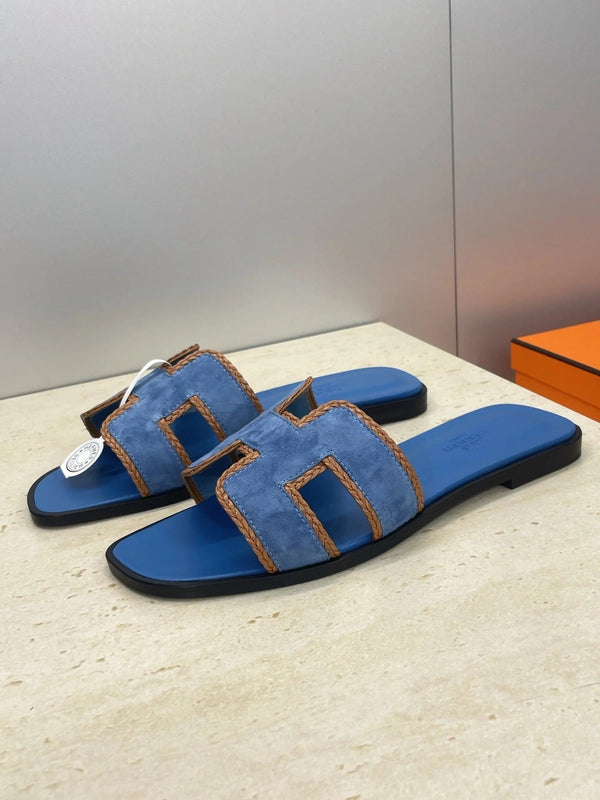 HM 26ss Sandales Oran Daim bleu Cuir de veau 607247