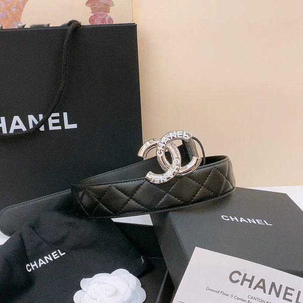 DOUBLE C BELT 40MM IN BLACK QUILTED LAMBSKIN SILVER RESIN BUCKLE