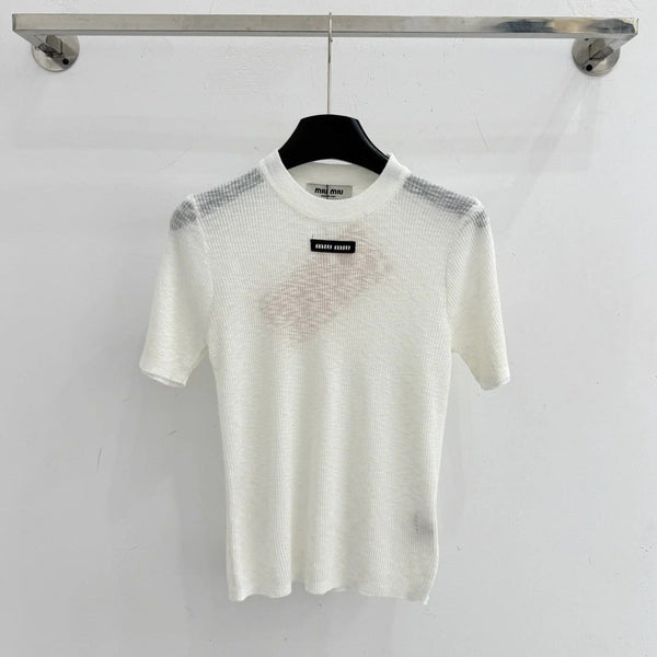 Miumiu 2026 Short-sleeved Knit Top Cotton 376693