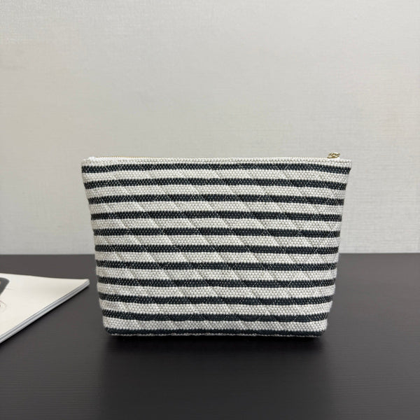 Chanel 26 Woven Clutch 19 White Black Canvas