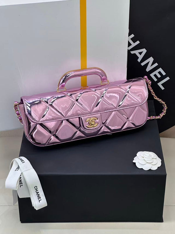 Chanel Flap Bag With Top Handle Metallic Mirror Calfskin And Gold-Tone Metal
