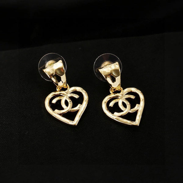 Boucles d'oreilles doubles C dorées en forme de cœur CC