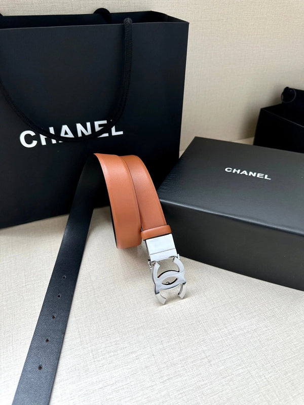 CINTURA CC 30MM IN PELLE DI VITELLO BRONZO MARRONE E NERO CON FERRAMENTA IN ARGENTO