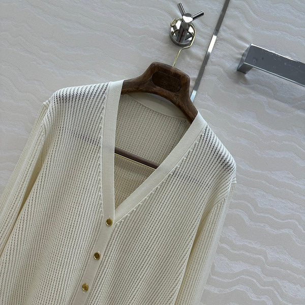 CARDIGAN IN MAGLIA CON SCOLLO A V LP CREMA