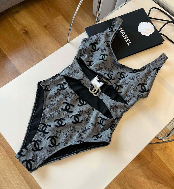 COSTUME DA BAGNO GRIGIO E NERO CON LOGO STAMPATO 626006