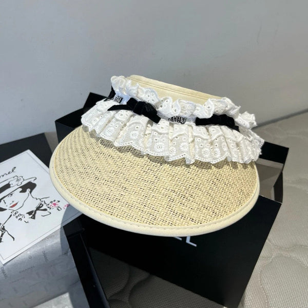 CAPPELLO DI PAGLIA APERTO MM IN TESSUTO CON OCCHIELLI BIANCO MIX BEIGE CHIARO