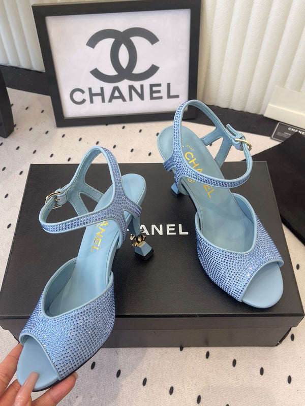 CC 26 Sandales Strass 75mm Agneau Bleu 611732