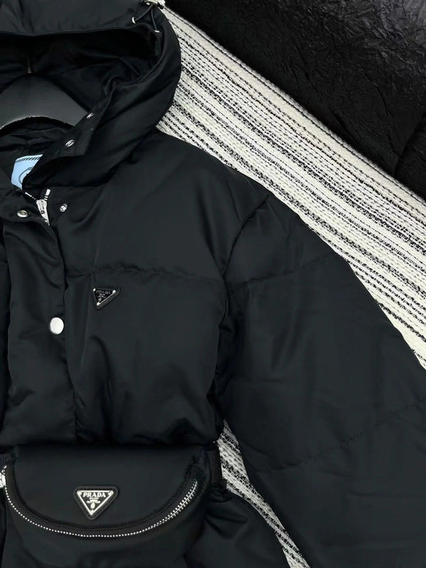 Prada 2025 Belted Jacket Black Down Re-Nylon