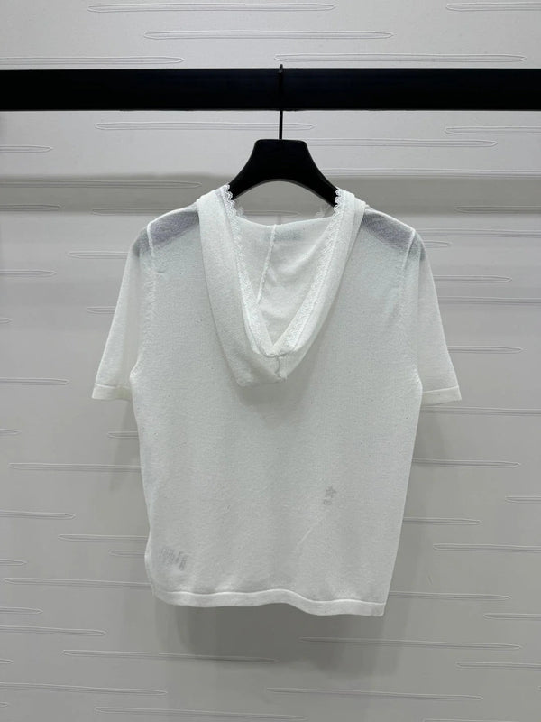 DIOR SHORT-SLEEVE LACE-KNIT HOODIE 274811