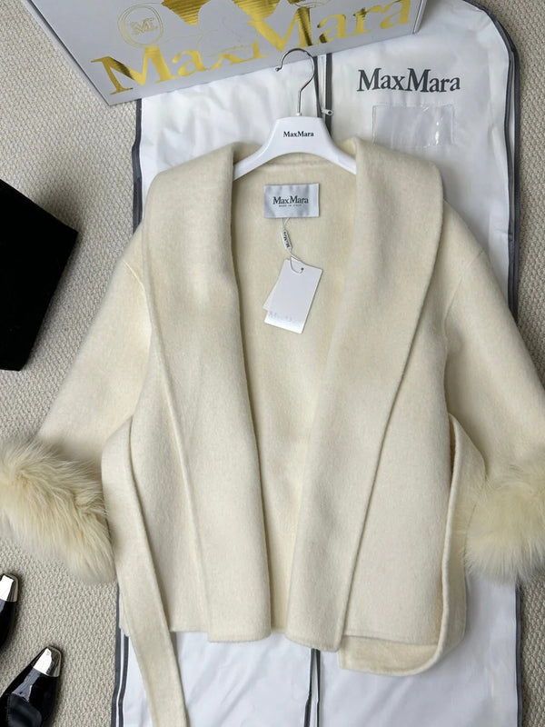 MANTEAU EN CACHEMIRE MAX MARA 25S AVEC BORDURE EN FOURRURE DE RENARD 235