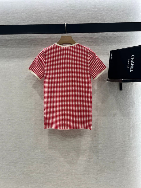 MIUMIU CHECKERED SHORTS AND ROUND-NECK TEE SET 274653