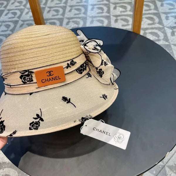 CAPPELLO DI PAGLIA CON FIORE IN CHIFFON BEIGE 672761