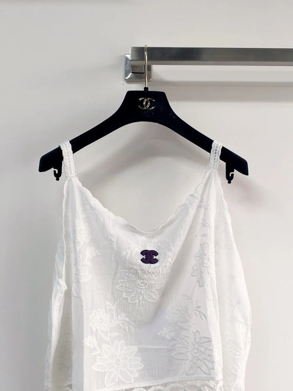 Chanel 2026 Camisole Fleur Coton Nylon Blanc