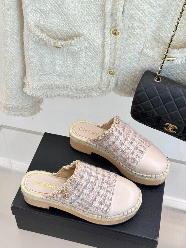 CC Mules 25ss 30 Mm In Pastel Pink Lambskin Mix Tweed