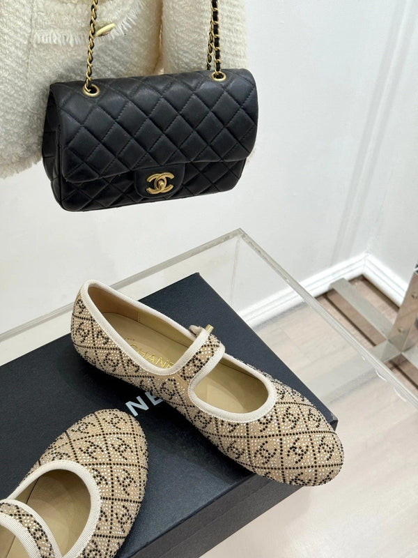 CC Flat Mary Jane 25ss In Beige Embellished With Rhinestones
