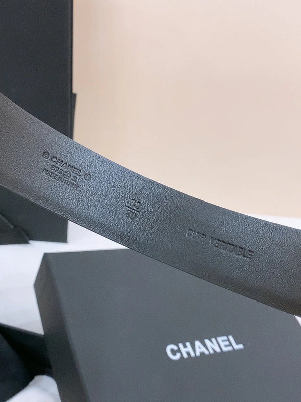 DOUBLE C BELT 30MM IN BLACK CALFSKIN SILVER BUCKLE EMBOSSED WHITE LOGO