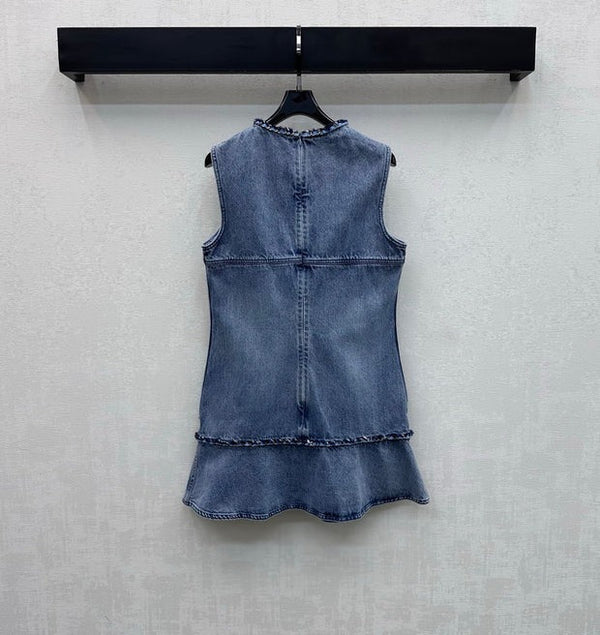 Chanel Robe Gilet en Jean Brodé Coton Bleu 2026 356148