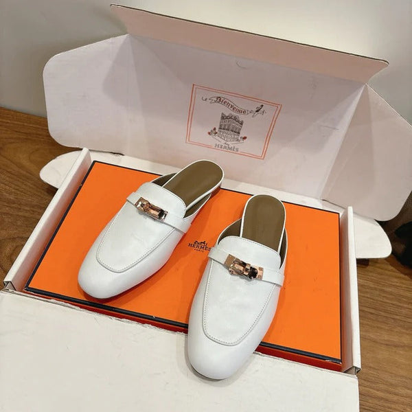 HM 26ss Mule Cuir de veau blanc Boucle dorée 638471
