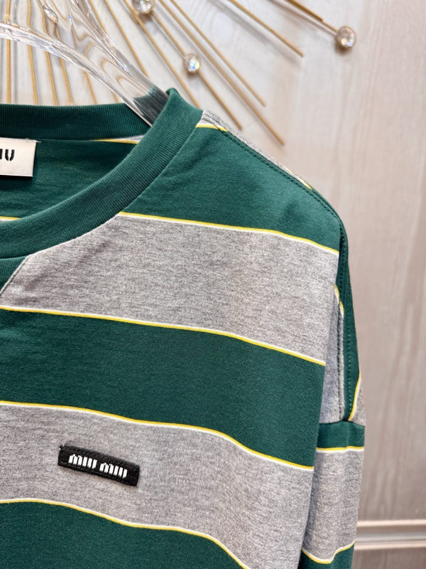 T-shirt Miumiu 2026 rayé manches longues vert mélangé gris coton