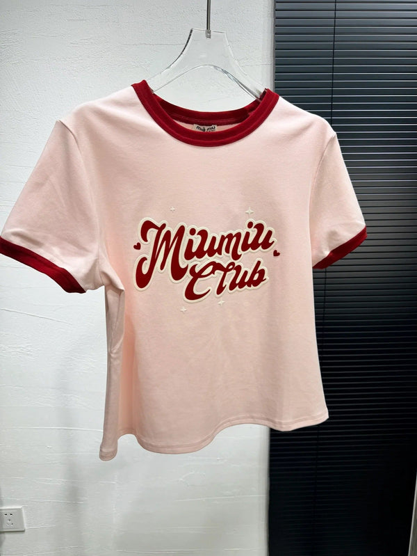 T-shirt Miumiu 2026 en Coton Bleu et Rose